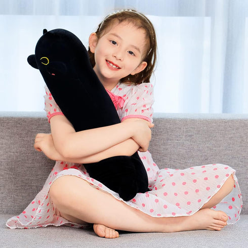 Long Plush 27.5in Black Cat Toy - Kids Plush Toy Pillow, Cute Stuffed Animal Gift for Kids (Black, 70cm)