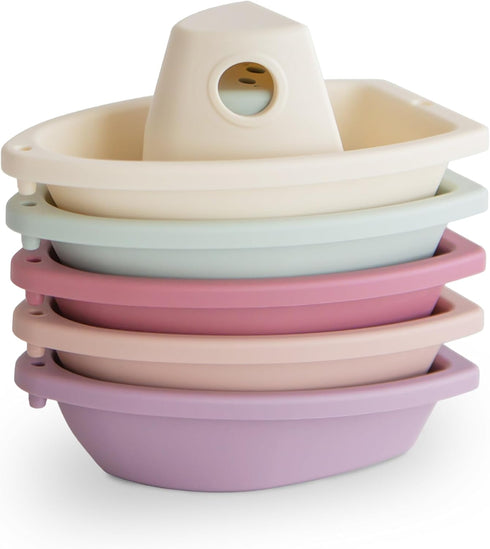 mushie Stackable Bath Boats Toy (Petal) | Floating Bathtub Toys for Baby