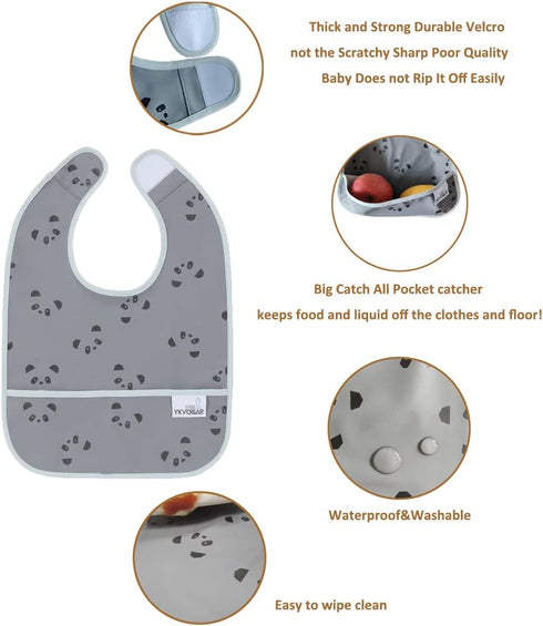 Baby Bibs for Eating Waterproof Baby Bibs Baby Feeding Bibs 3 Packs Washable Baby Food Bibs 6-24 Months