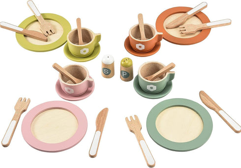 Giant bean 27PCS Wooden Toy Plates and Dishes for Kitchen Set, Wooden