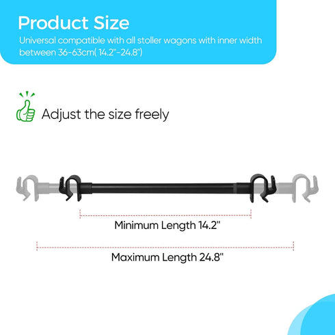 Universal Forward-Facing Stroller Wagon Support Bar,Length Adjustable Crossbar with Hook-Built in,Easy to Install