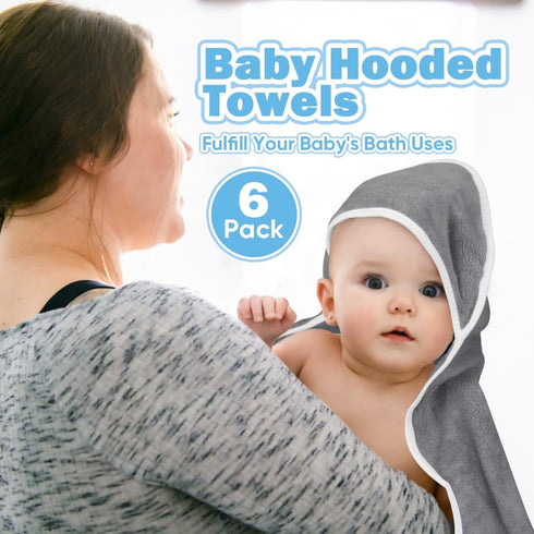 6 Pack, 30 30 Inch Orighty Baby Hooded Towel x Super Soft Bath Towel with Hood for Babies, Infant, Newborn Essential