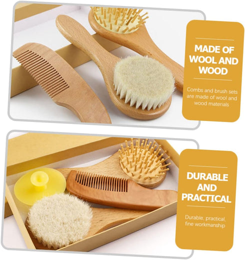 Set YARNOW Hair Brush and Comb Silicone Bath Scrubber for Newborns Soft Wool Brush for Delicate Scalp Care Shower Gift