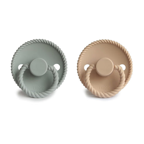 FRIGG Rope SilkySoft Silicone Baby Pacifier | Made in Denmark | BPA-Free (Sage/Croissant, 0-6 Months)