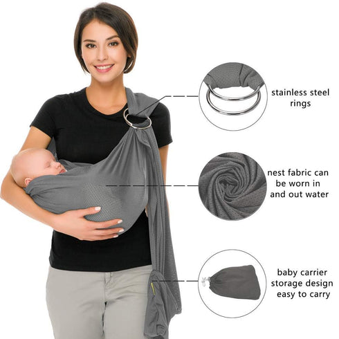 CUBY Water Baby Sling Carrier Breathable Mesh Baby Wraps Carrier Adjustable Ring Sling Baby Carrier Infant Carrier for Summer Swimming Pool Beach (Light Grey)