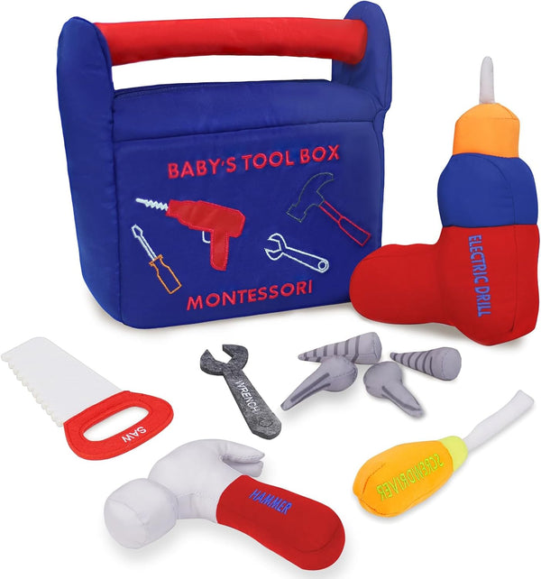 My First Tool Box Baby, 10-Piece Soft Plush Sensory Baby Tool Playset,