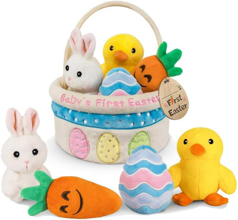 Baby's First Easter Basket Stuffers Playset, 5ct Stuffed Plush Bunny Chick Carrot