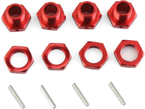 4pcs 17mm Wheel Hex & 4pcs Wheel Nut Aluminum Alloy with Pins for ARRMA Typhon 6S Mojave Upgrades (Red)