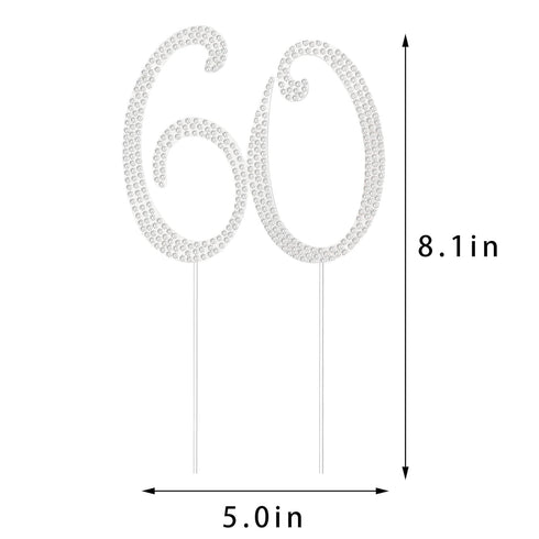 60th Birthday Decorations - 60 Cake Topper, Silver Rhinestone Diamond Bling Anniversary Wedding Cake Decoration