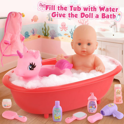 Set 11" Chair,Swimming 2 Sets 15 3 4 5 6. Baby Doll Bath Toys with Bathtub, Baby Dolls, Rocking Ring, Baby Dolls