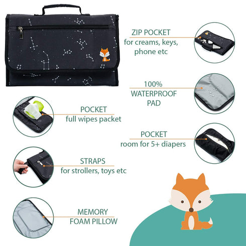 Lil Fox Portable Changing Pad - One-Hand Diaper Change Pad for Baby Diaper Bag or Changing Table. Unisex Baby Shower