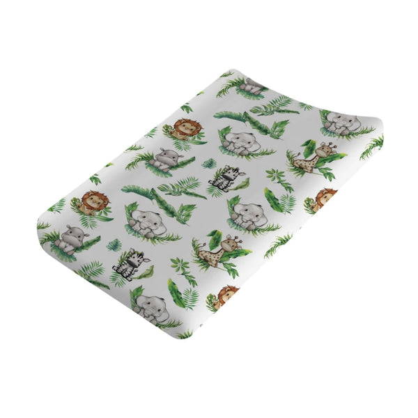 Baby Jungle Safari Animals Changing Pad Covers, Elephant Giraffe Zebra Lion Hippo, 32"x16" Soft Sheets