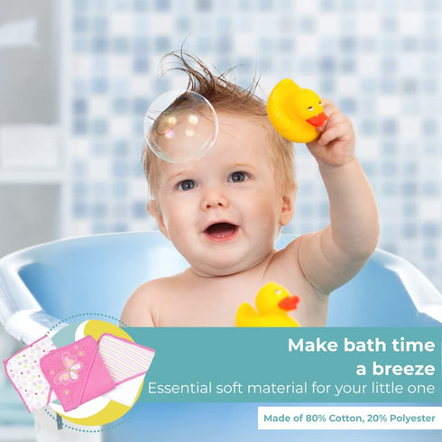 Set 23-Piece Set, GBA23 07) Spasilk Bath Hooded Towels & Washcloths for Babies, Gift Pink Butterfly, (Gift