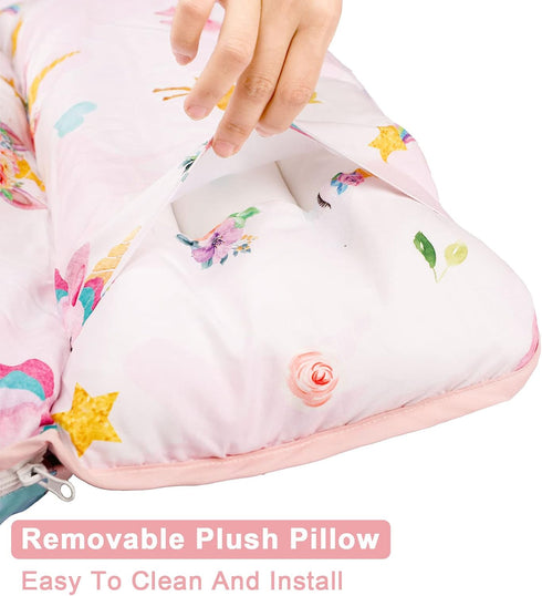 Toddler Nap Mat with Removable Pillow and Soft Dot Minky Blanket, Extra Large Unicorn Napping Mats for Kids