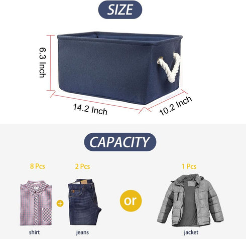 uxcell Dark Blue Medium Fabric Storage Basket with Dual Handles, Collapsible Storage Bins for Toys Laundry Clothes