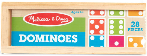 Melissa & Doug Dominoes Tabletop Game with 28 Colorful Tiles in Wooden Storage Box