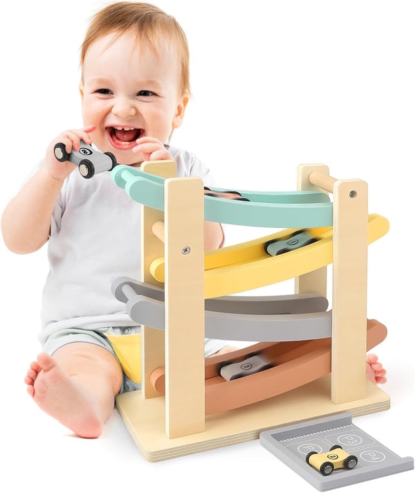 Vanplay Car Ramp Toys for One Year Old Boy Birthday Gifts, Wooden