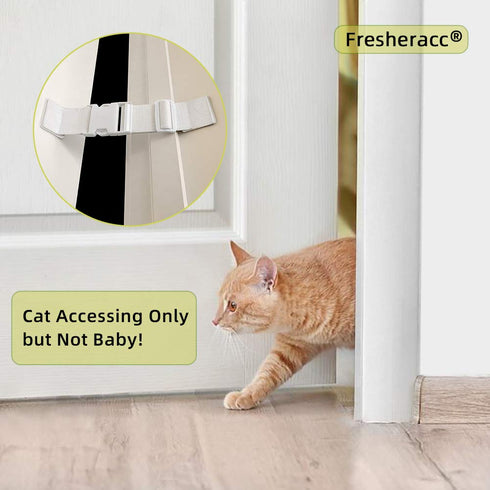 Child Proof Door Lock Latch with Adjustable Strap for Cat Room, 2 Packs, Reusable Baby Safety Lock, White