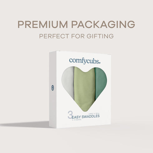Comfy Cubs 3 Pack, 3-6 Easy Swaddle Blanket, Large for Months Infants and Muslin Baby Blanket Bundled