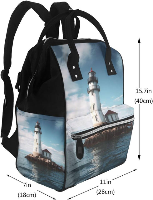 HCBPWVQA Backpack Daypacks Backpack Mommy Light House Diaper Bag with Changing Pad and Pacifier Holder, Multifunction
