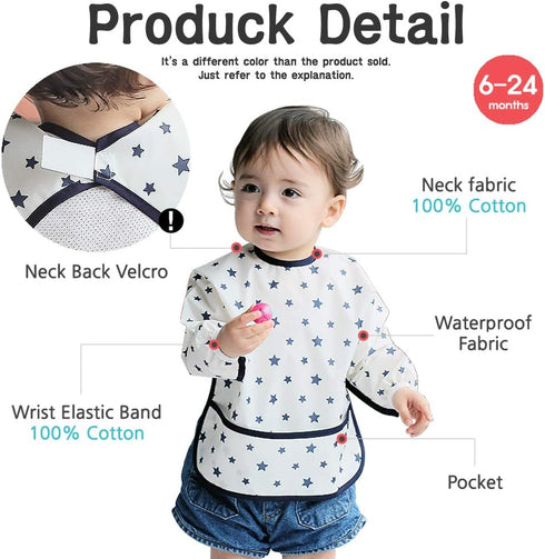 Waterproof Long Sleeve Bibs for Toddlers, 6-24 Months, Essential for Eating & Feeding