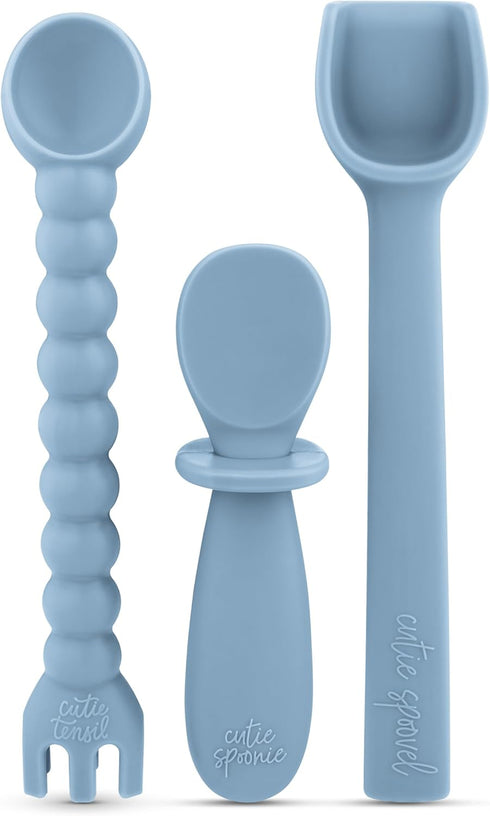 Ryan & Rose Ultimate Utensil Set of 3, Silicone Baby Spoons for Self Feeding 6 Months
