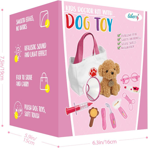 3 4 5 6, 26 Playset Liberry Doctor Kit for Toddlers Age Pcs Kids Doctor with Dog Toy, Stethoscope and Dress Up Costume