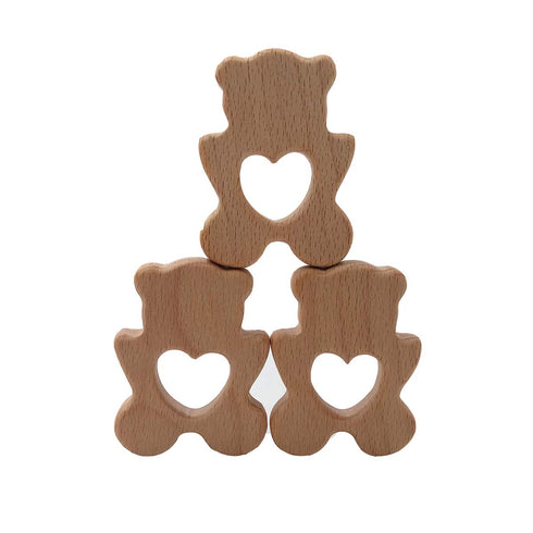 Arakierst 10pcs Wood Polar Bear Teething Accessory, Pure Natural Beech Handmade Pendant