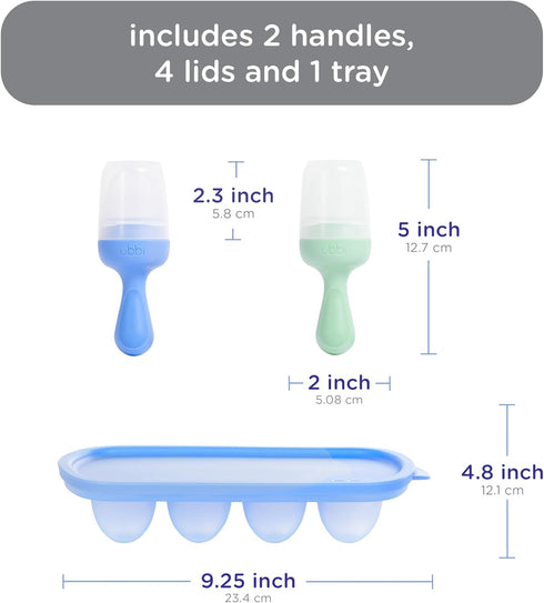 Ubbi Set, Baby Food Feeder & Freezer Tray Infant Teething Relief, BPA-Free, Safely Introduce Solids and Self Feeding