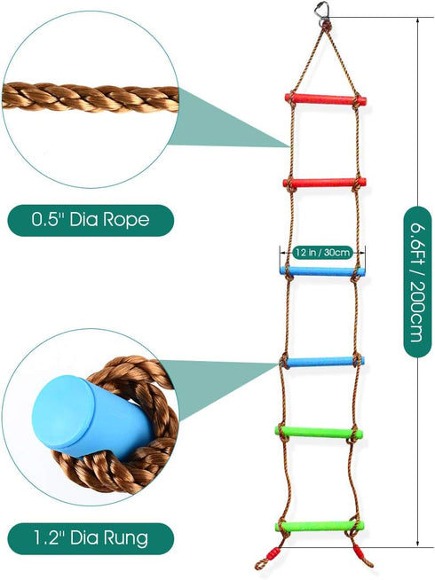 TOPNEW 6.6 Ft Climbing Rope Ladder for Kids - Hanging Rope Ladder for Indoor Play Set and Outdoor Tree House