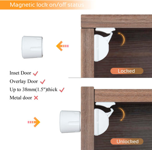 DOMILE 16 3 Magnetic Baby Proofing Cabinet Locks - Child Safety for Cabinets, Drawers & Cupboards - Locks Keys - No