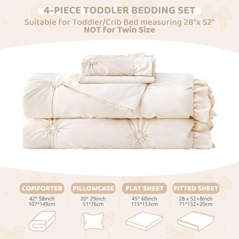 Sets 4-Piece Set Wowelife Toddler Bedding for Girls, Beige Toddler Bed Floral Ruffles Boho Bohemian Jacquard Includes
