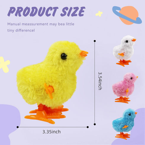 4PCS Chick Plush Wind Up Toys, Novelty Baby Chick Toys - Wind Up Easter Toys for Kids and Toddlers, Chicken Windup Toys for Easter Basket Stuffers, Party Favors - Animals Plush Wind Up Toy