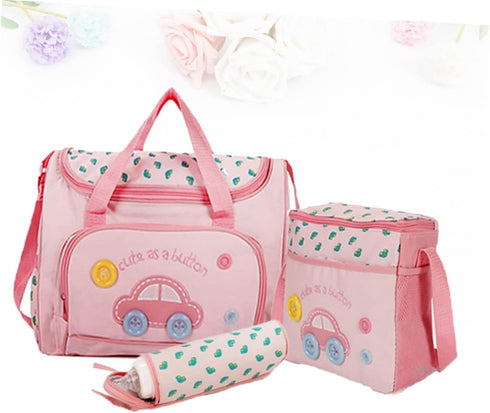 Set UPKOCH Large Capacity Diaper Bag for Moms Multi-functional Travel Handbag Changing Pad Stylish Car Pattern Pink