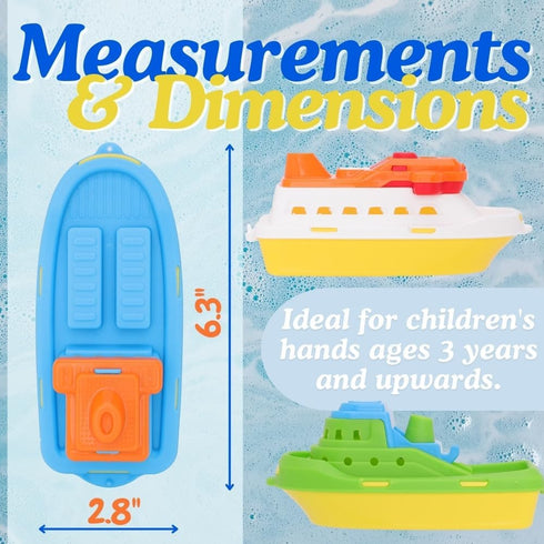 Toyland Pack 4 3 of Floating Boats - Cargo Ship, Cruise Liner, Fishing Boat & Container Ship - Bathtub, Pool, and Water
