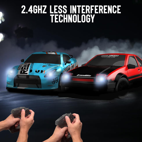 1:24 10MPH 4WD 2 RACENT Scale RC Drift Car, Remote Control Car with LED Light, Racing and Drifting Wheels, Rechargeable