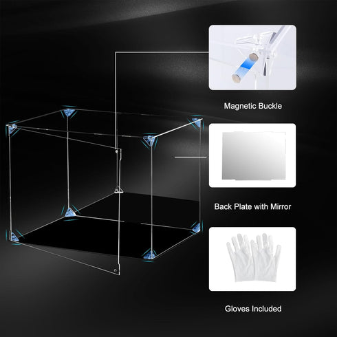 Acrylic Display Case Clear Action Figure with Mirrored Back, Dustproof Storage Box, Alternative Glass Case for