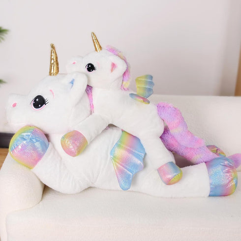FFxiong 24 Inch Big Unicorn Stuffed Animal Plush Toy Pillow, Cute Soft Giant Unicorn with Rainbow Wings Large Doll