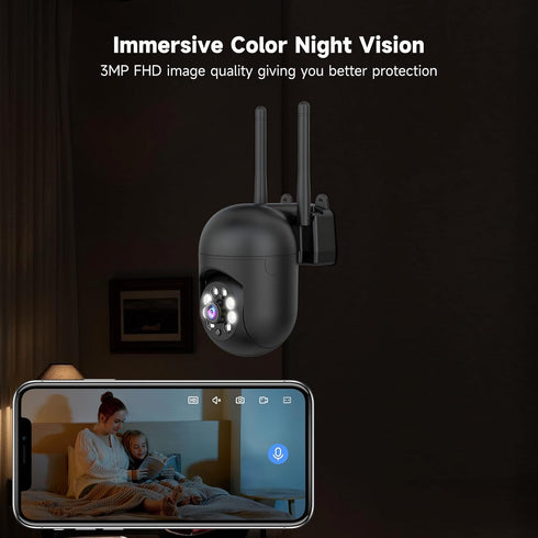 JAIOTlink 2K 2.4/5GHz 360 2-Way Security Camera Wired, Home WiFi Camera, PTZ Baby Monitor with Color Night Vision