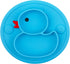 Baby Divided Plate Silicone - Portable Non Slip Feeding Plate with Suction Cup for Kids, BPA Free (Duck-Blue)