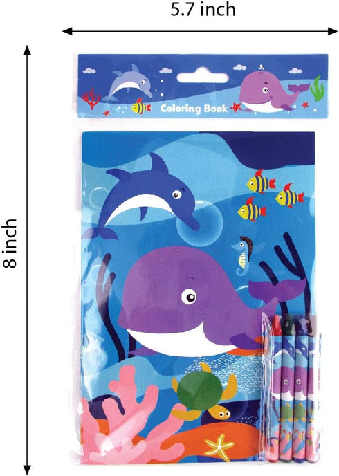 12 48 TINYMILLS Ocean Life Coloring Books for Kids with Coloring Books and Crayons, Ocean Life Under the Sea Treats