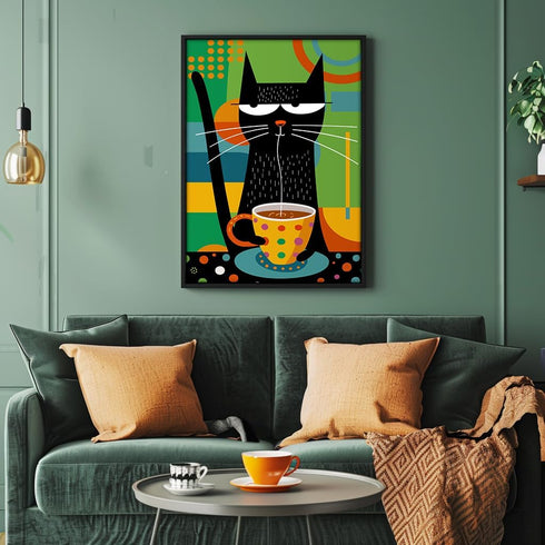 Bgraamiens Puzzle - Coffee Cat - 1000 Pieces Modern Art Cartoon Cat Puzzle for Adults