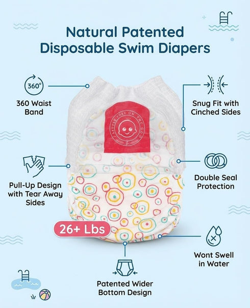 5 (26+ lbs) (24 Count) Little Toes Premium Natural Disposable Swim Diapers, Size Large | Baby Disposable Swim Diapers |