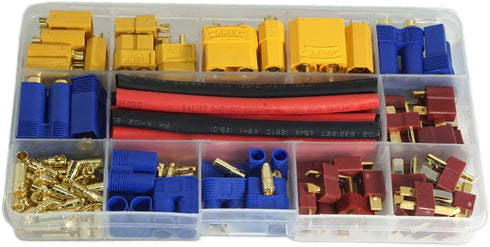 XT60/XT90/EC3/EC5/T Plugs/3.5mm Banana Plug Male Female Adapter Connectors with Heat Shrink Tubing (102PCS)