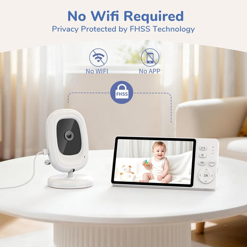 jeeber 1080P 5" 1080p 3X No WiFi Video Baby Monitor, IPS Screen, HD Night Vision, Two-Way Talk, Lullabies, Temperature