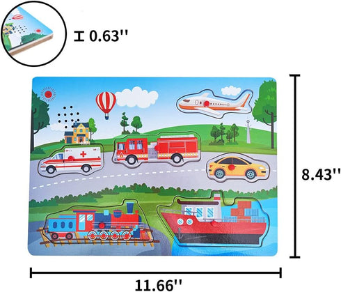 Wooden Transportation Sound Peg Puzzles for Toddlers, Educational Learning Toy Gift with Sound Effect