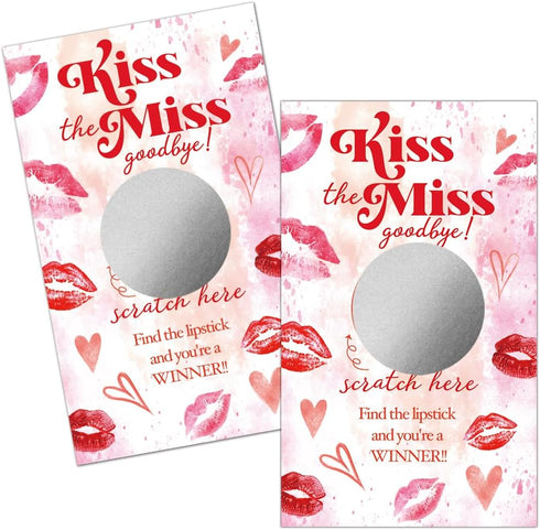 50 Pack Kiss The Miss Goodbye Scratch Off Game - Lipstick Scratch Cards for Bachelor Party and Bridal Shower