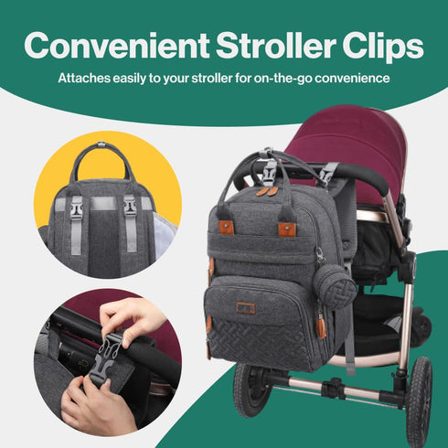 BabbleRoo Diaper Bag Backpack - Waterproof Multi-Function Baby Tote with Changing Pad