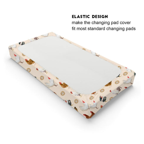 Farm Hens Roosters Changing Pad Covers, Farmhouse Chicken Eggs Sheets for Boys Girls, 32''x16'', Soft Breathable