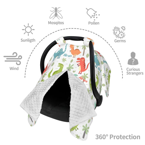 Personalized Car Seat Covers for Babies Boys, Customized Dinosaur Baby Carseat Cover with Name, Custom Baby Carrier